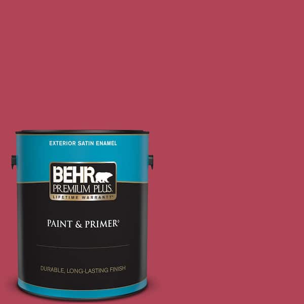 BEHR PREMIUM PLUS 1 gal. #130B-7 Cherry Wine Satin Enamel Exterior Paint & Primer