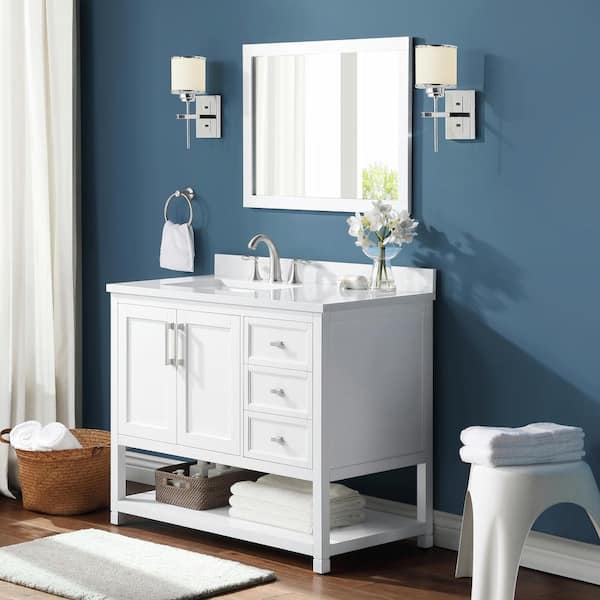 OVE Decors Stanley 42 in. W x 22 in. D x 34 in. H Single Sink Bath Vanity  in White with White Engineered Stone Top with Outlet 5VVA-STAN42-00 - The  Home Depot