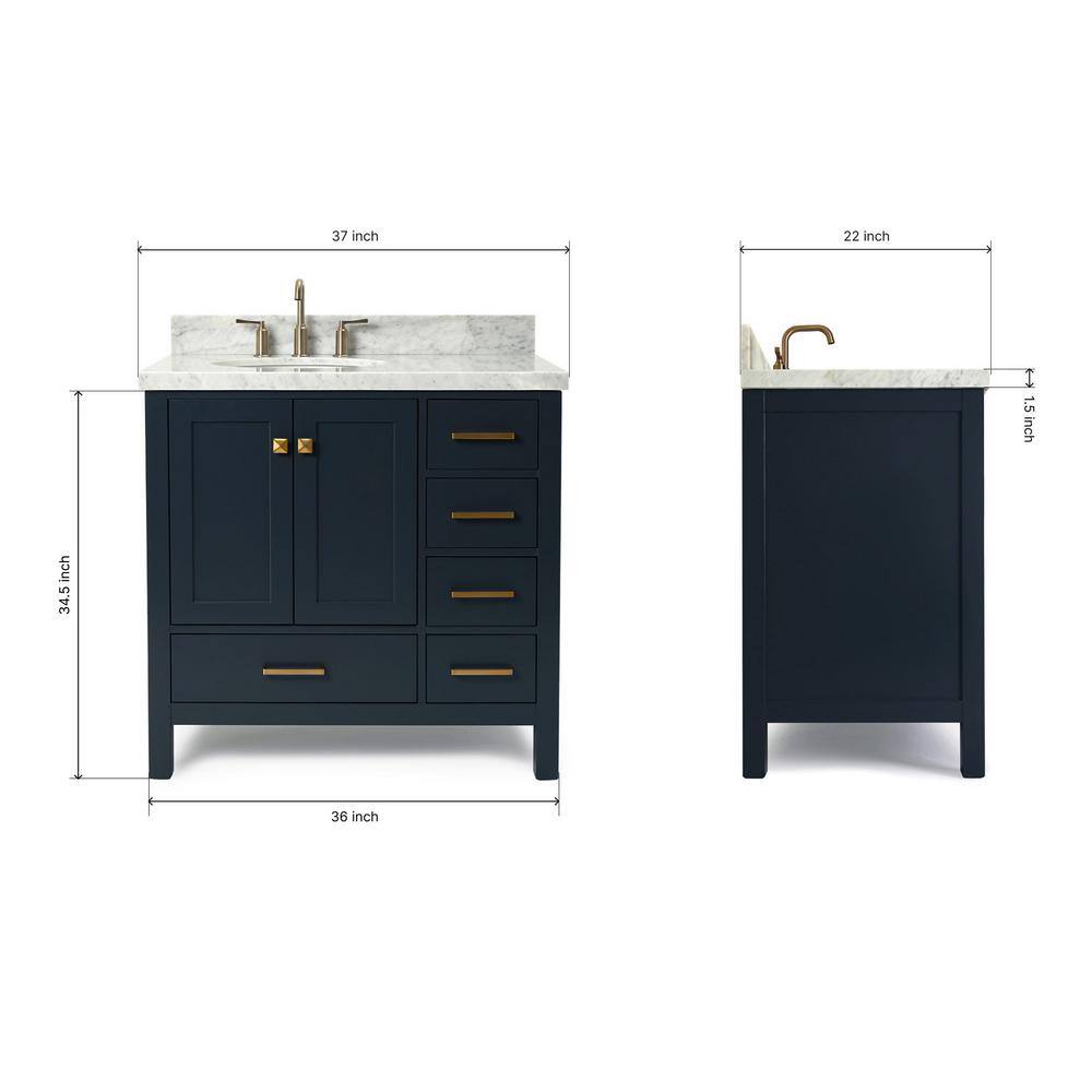 Midnight Blue Marble Top Single Basin Vanity with Brass Hardware