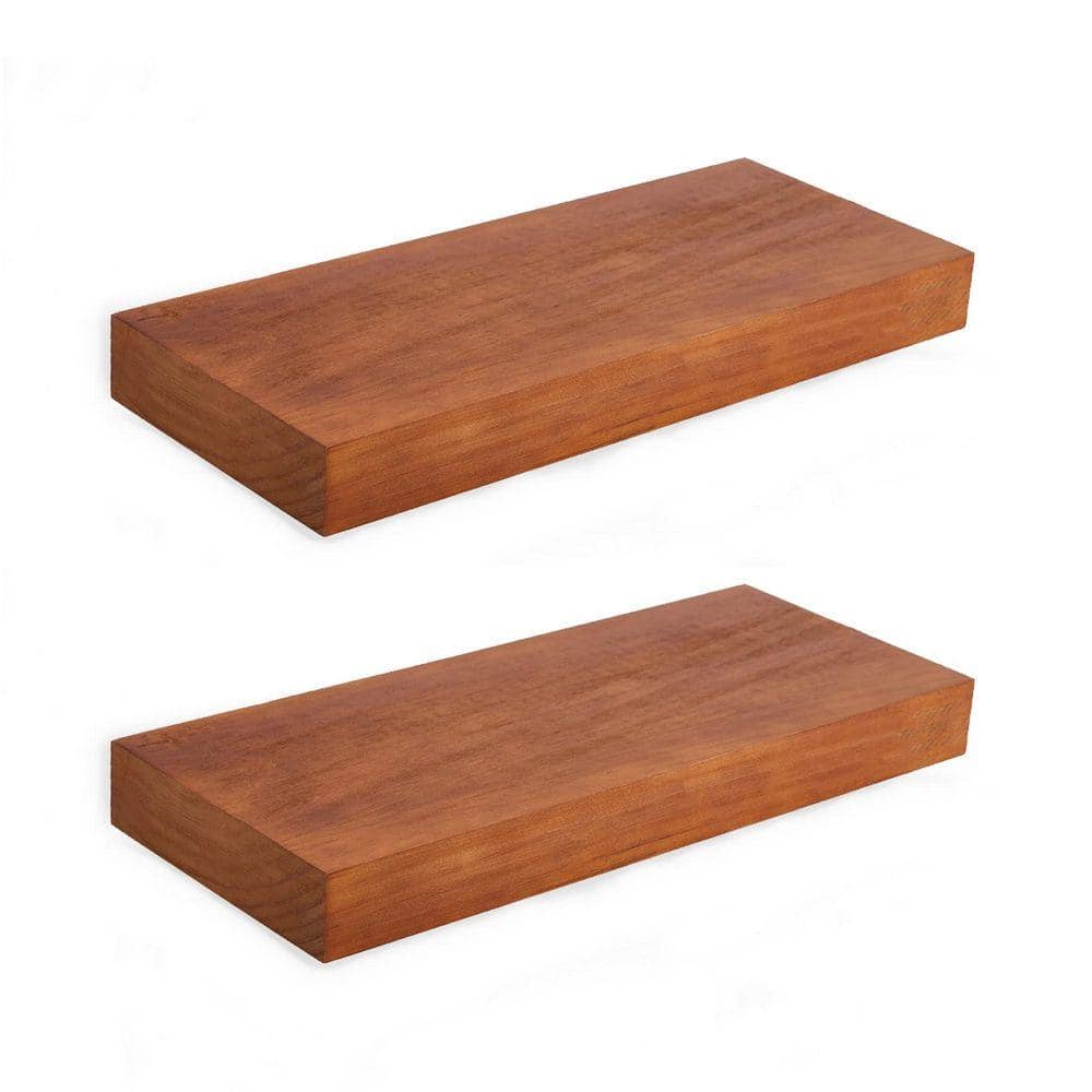 16 in. W x 6.5 in. D Solid Pine Wood Brown Decorative Wall Shelf