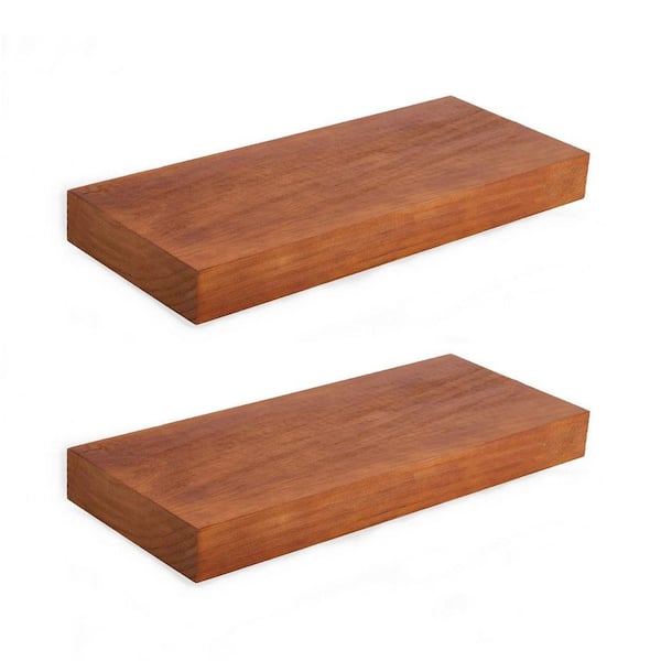 16 in. W x 6.5 in. D Solid Pine Wood Brown Decorative Wall Shelf