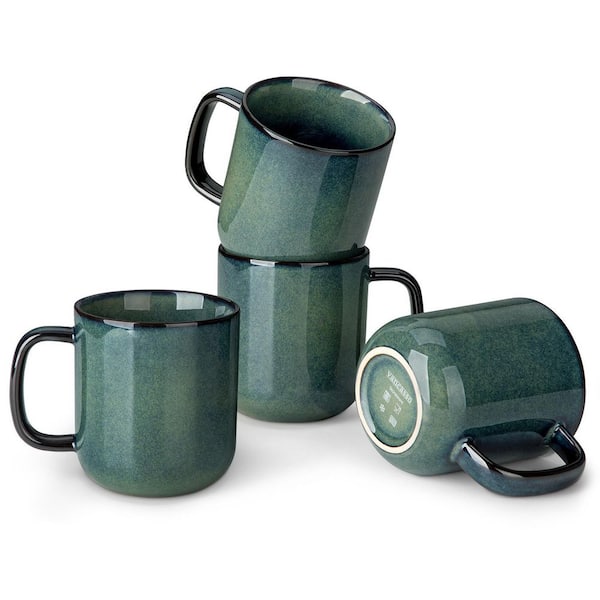 Starry 16 oz. Green Stoneware Mugs (Set of 4) Coffee Mug Set Coffee Cups Tea Cups Drinkware Set Service for 4