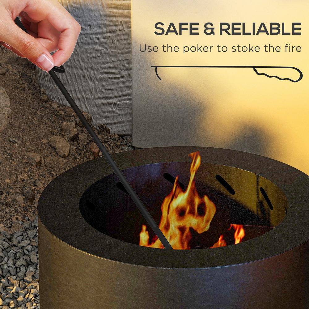 Black Steel Smokeless Wood Burning Fire Pit with Poker, 19"