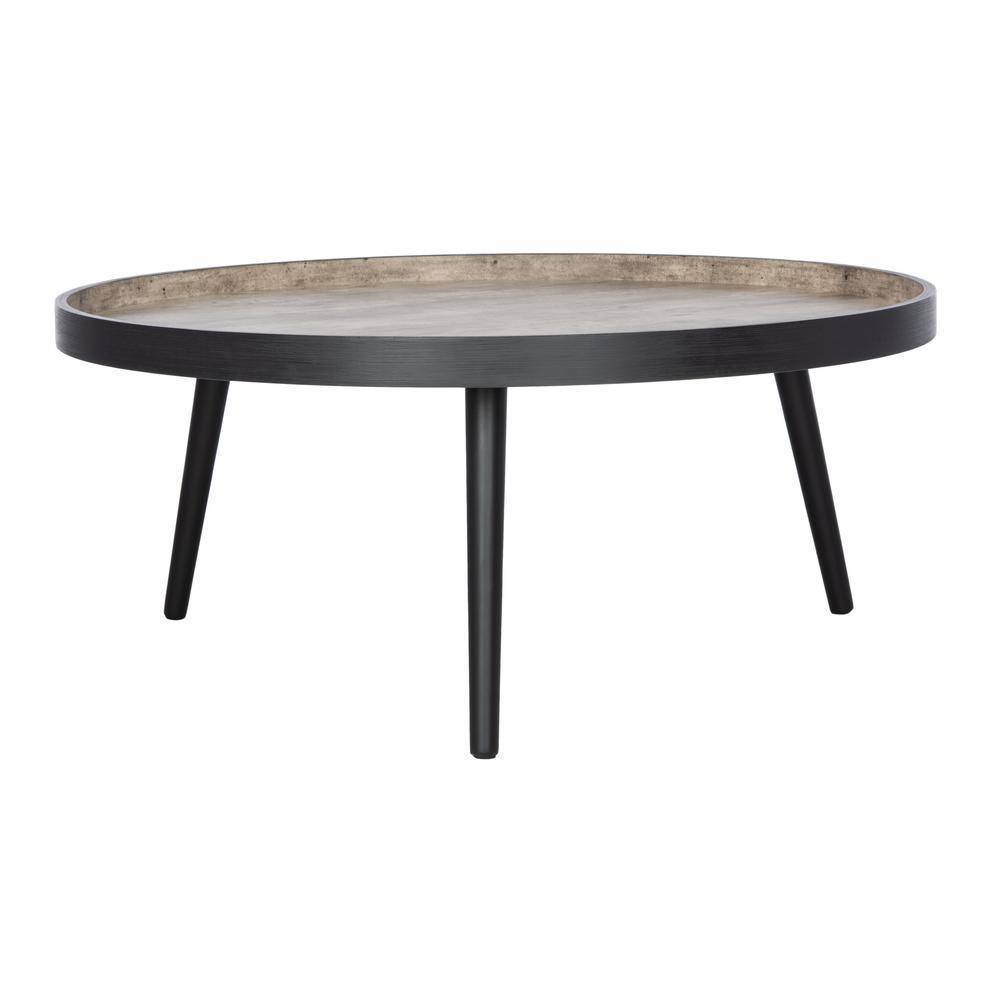 Luxurious 35" Light Grey Round Wood Coffee Table with Tray Top
