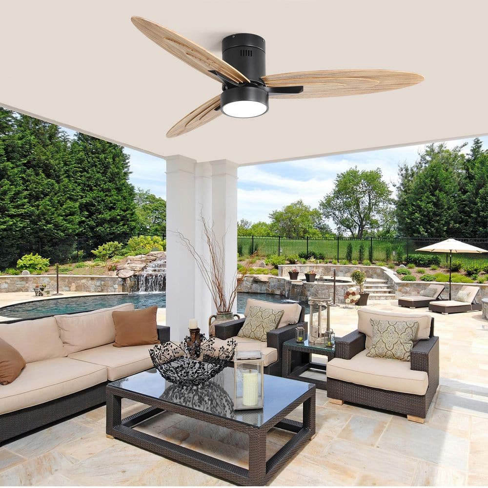 56 in. Indoor Black Flush Mount Standard Ceiling Fan with Solid Wood Blade and Remote Control for Living Room price history on PriceWatchPro