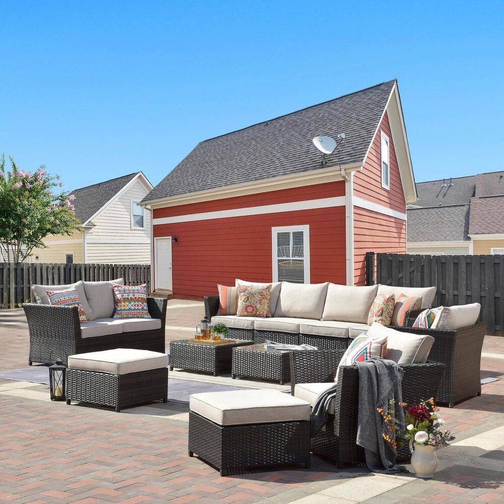 Norman Brown 12-Piece Wicker Outdoor Patio Conversation Seating Sofa Set with Beige Cushions, No Assembly Required price history on PriceWatchPro