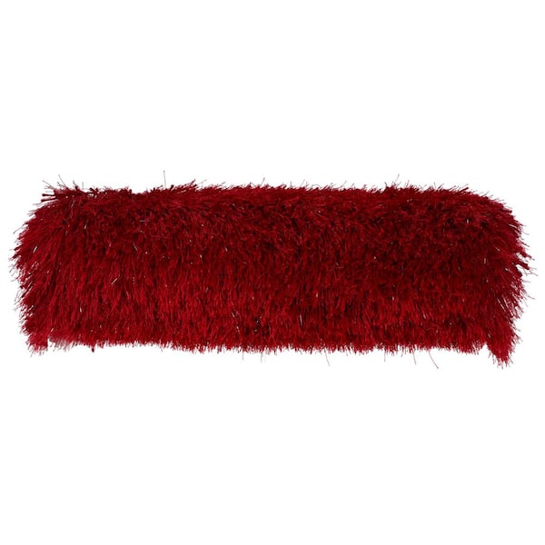 Mina Victory Shag Red Shag 20 in. x 5 in. Bolster Throw Pillow