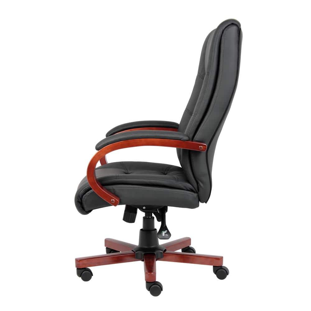 Elegant High-Back Executive Swivel Chair with Wood Accents, Black