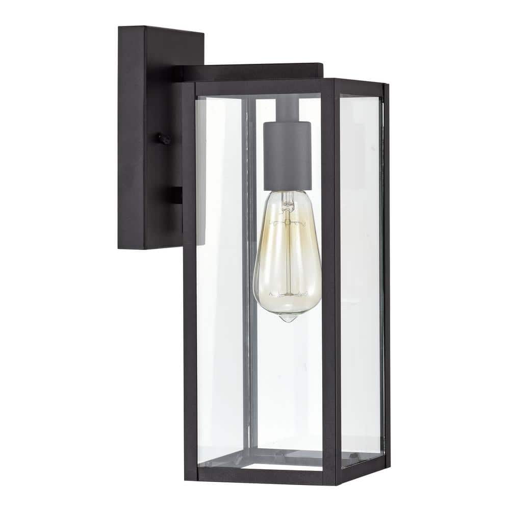 Modern Black Iron Outdoor Lantern Sconce with Clear Glass