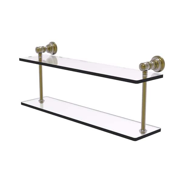 Allied Brass Carolina Collection 22 in. x 9.2 in. x 5.6 in. Brass Rectangular 2-Tiered Glass Shelf in Antique Brass