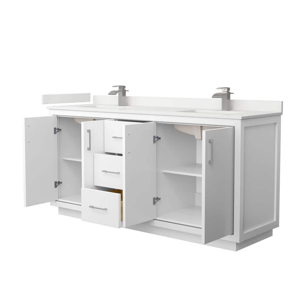 72" White Double Bathroom Vanity with Quartz Top