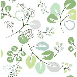 Jonah Light Green Leaf Trail Paper Glossy Non-Pasted Wallpaper Roll