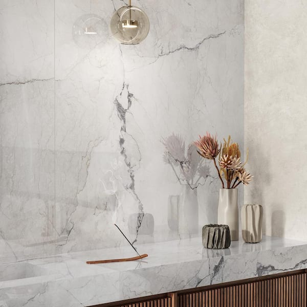 Imperia Camoflauge White 23.5 in. x 47.08 in. Marble Look Satin Porcelain Floor and Wall Tile (30.98 sq. ft./Case)
