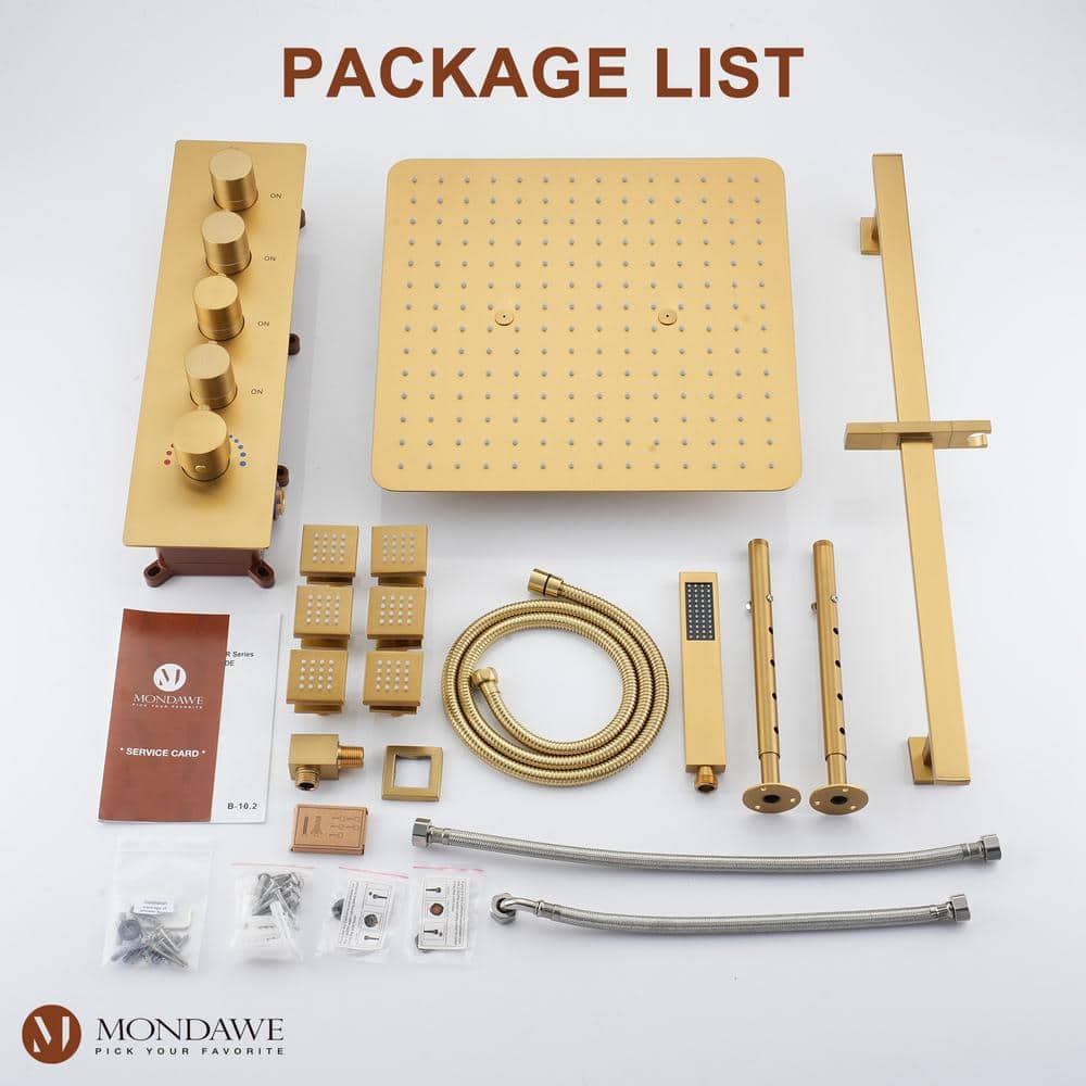 Luxurious Brushed Gold Dual Ceiling Mount Shower System