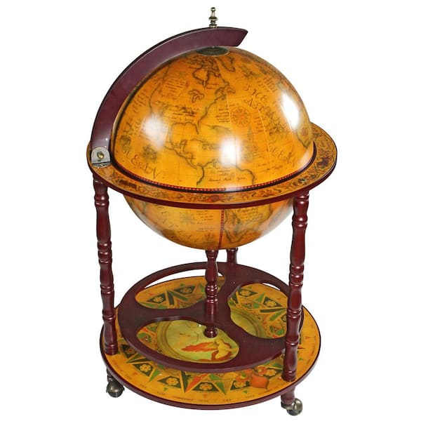 Design Toscano 16th Century Italian Replica Beige Globe Bar Cart with Wood Top