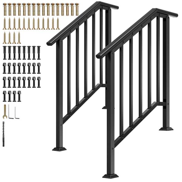 37.2 in. x 27.1 in. 3-Step Black Oval Wrought Iron Stair Railing Kit for Porch, Deck, or Indoor Stairs (2-Pack)