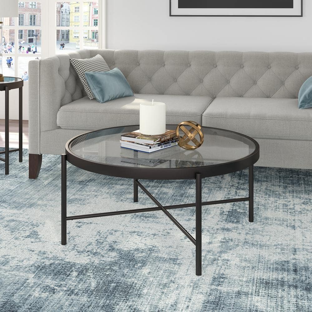 Duxbury 36" Blackened Bronze Round Glass Coffee Table