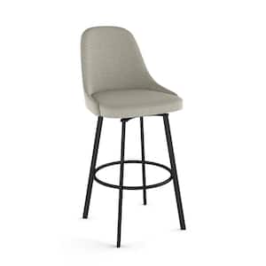 Harper 31 in. Light Beige and Grey Boucle Polyester / Black Metal Low Back Swivel Bar Stool