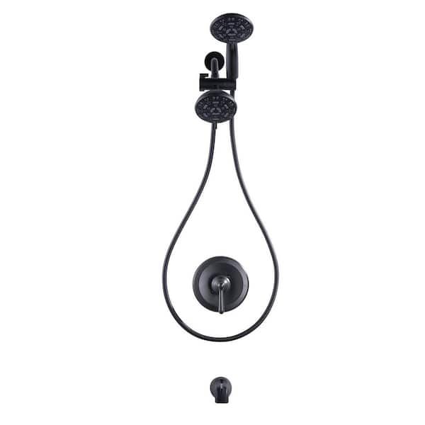 Single Handle 7-Spray Tub and Shower Faucet with 2-Shower Heads 1.8 GPM with Brass Valve Included in Matte Black
