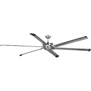 Huff 96 in. Indoor/Outdoor Brushed Nickel Urban Industrial Ceiling Fan with Remote Included for Great Room