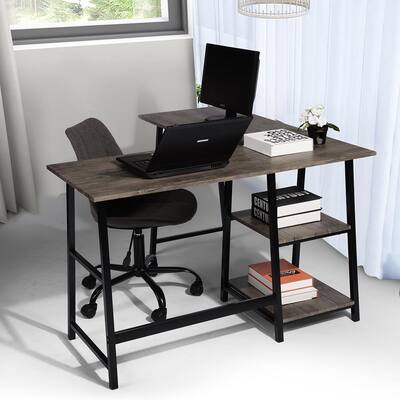 19.7 in. L-Shaped Brown Wooden Corner Computer Desk Workstation Study Gaming Table Home Office with Open Shelf