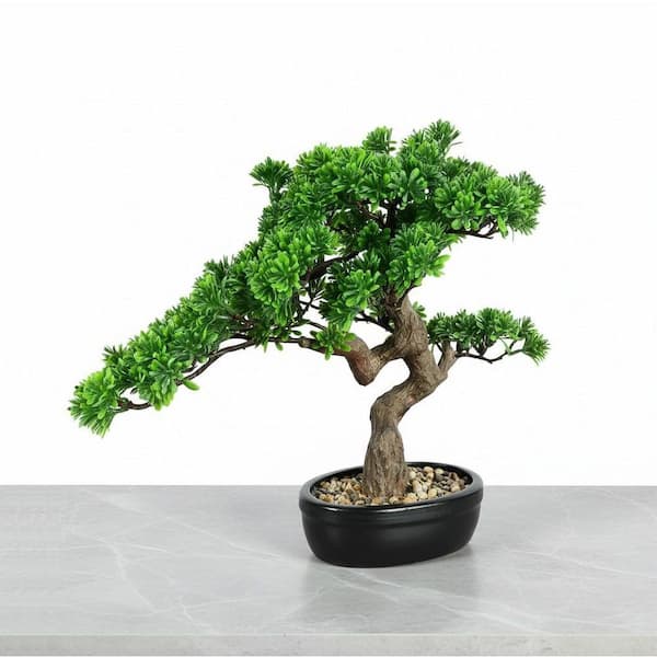 16 in. Artificial Bonsai Tree-Tall Zen Decor with Ceramic Pot