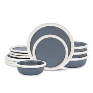 Capri 12-Piece Grey Stoneware Full Set (Service for 4)