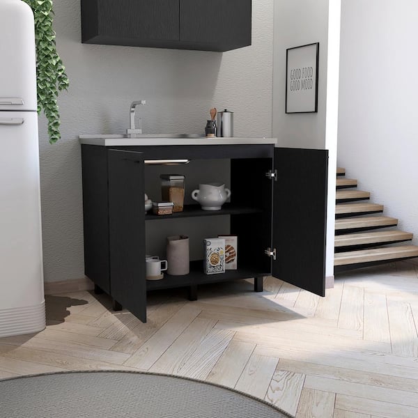 Adrinfly 39.40 in. D x 20.70 in. W Undermount Stainless Steel White Utility Sink with 2-Doors, 2-Shelves and Large Countertop