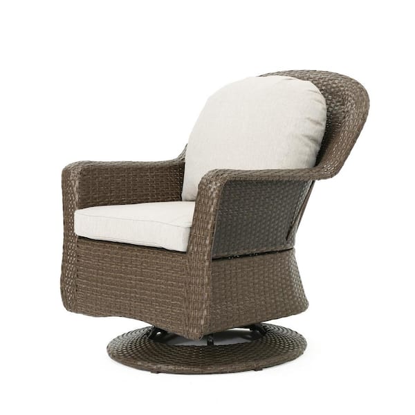 AUTMOON Brown Wicker Iron-Framed Swivel Outdoor Lounge Chair with Ceramic Gray Cushions (2-Pack)