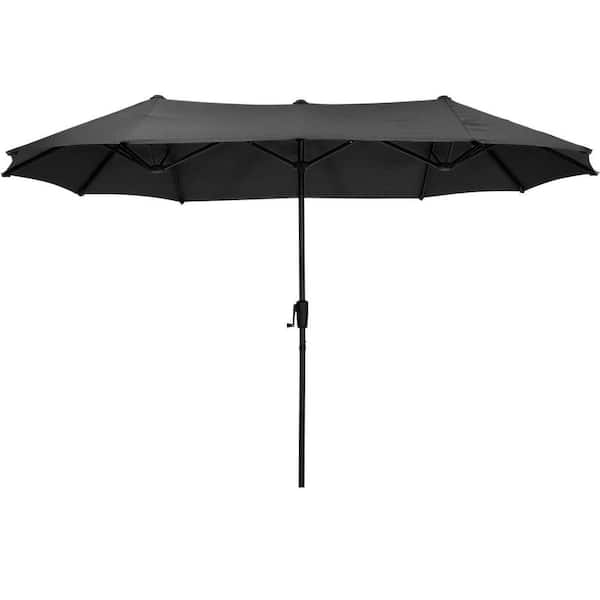 13 ft. Steel Market Patio Umbrella 2-Side in Black