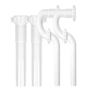 1-1/4 in. x 6 in. White Plastic Slip-Joint Sink Drain Tailpiece Extension Tubes and 1-1/4 in. P-Traps (4-Piece)