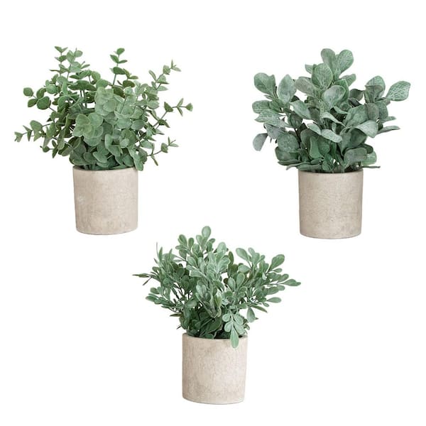 8 in. Green Artificial Mixed Eucalyptus Plant in Decorative Planter - Set of 3