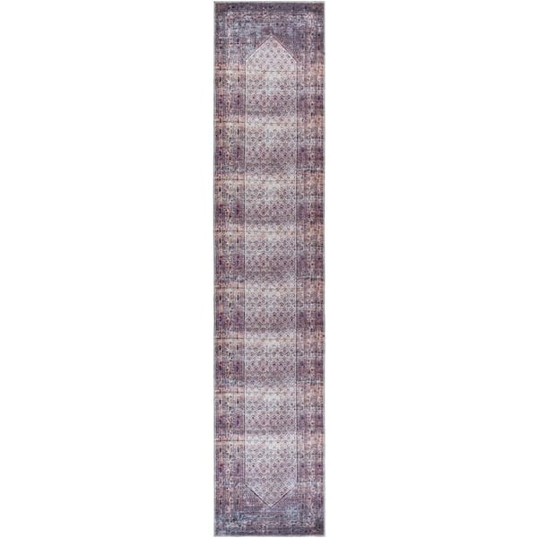 Livabliss Kiera Old Lavender 3 ft. x 12 ft. Traditional Indoor Machine-Washable Area Rug