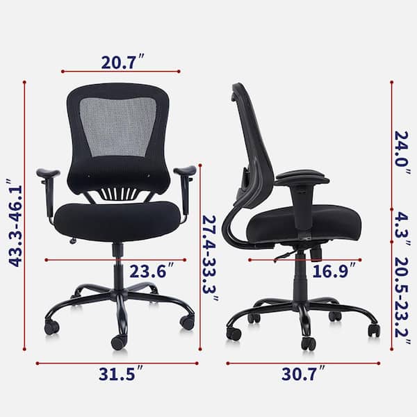 Furniture of America Ethan Regular Black Mesh Seat Ergonomic Office Chair with Adjustable Height and Adjustable Arms