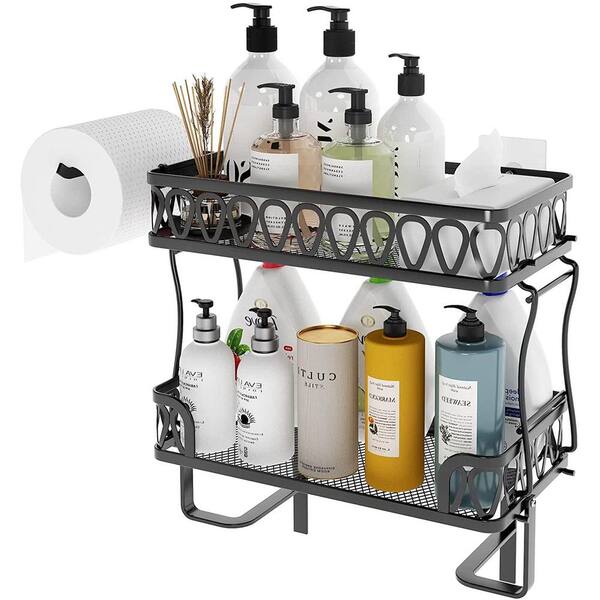 Aoibox Bathroom Wall Mount Metal 2 Layer Stacking Shower Caddy in Black