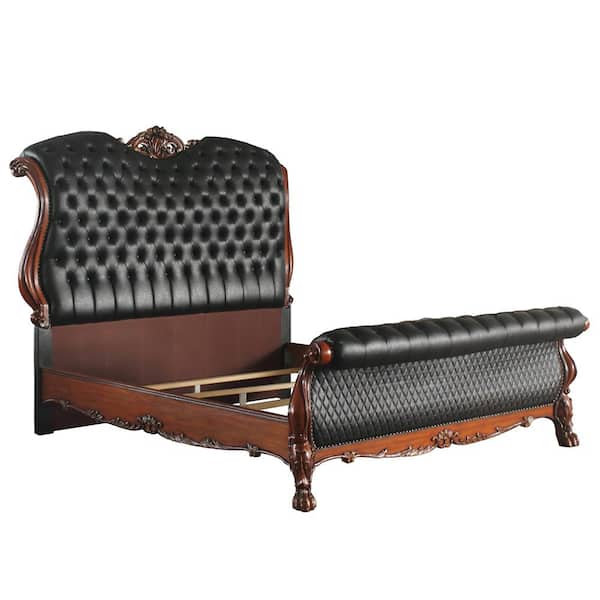 Dresden Brown Synthetic Leather & Cherry Oak Wood Frame Eastern King Panel Bed