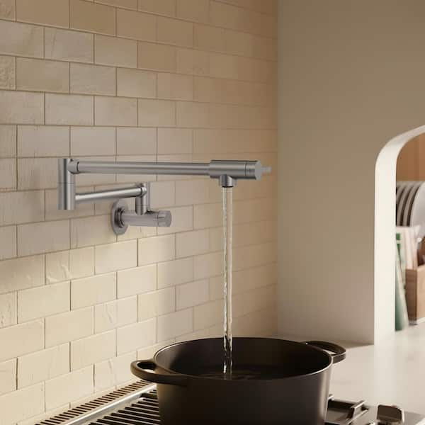 Wall Mounted Cold-Water Pot Filler with Handle in Brushed Nickel