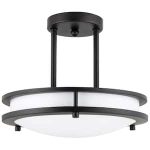 12 in. 1-Light Bronze Selectable LED Round Dimmable Double Band Semi-Flush Mount Light, CCT Selectable 30K 40K 50K