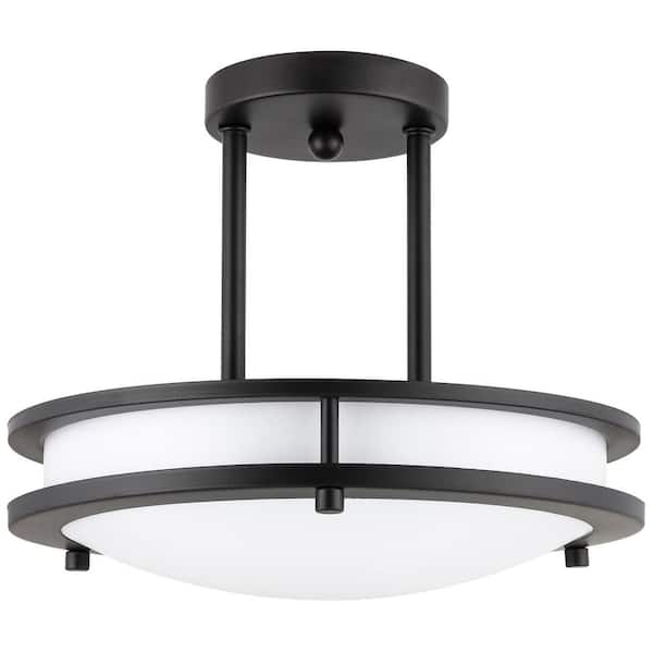 Sunlite 12 in. 1-Light Bronze Selectable LED Round Dimmable Double Band Semi-Flush Mount Light, CCT Selectable 30K 40K 50K