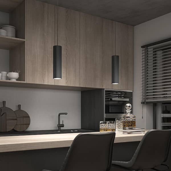 Groove 17-Watt Integrated LED Black Modern Hanging Mini Pendant Light for Kitchen Island