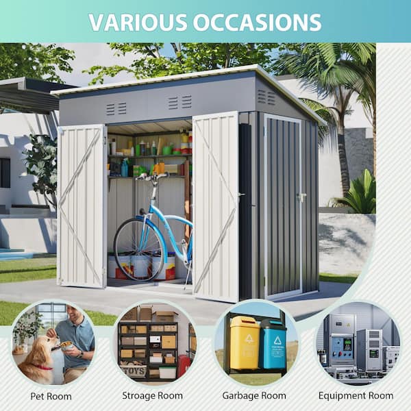 4 ft. x 8 ft. Outdoor Slope-Roof Metal Storage Shed with 4 Air