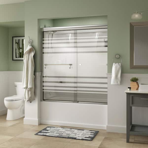 Portman 60 in. x 58-1/8 in. Semi-Frameless Traditional Sliding Bathtub Door in Bronze with Transition Glass Portman 60 in. x 58-1/8 in. Semi-Frameless Traditional Sliding Bathtub Door in Bronze with Transition Glass