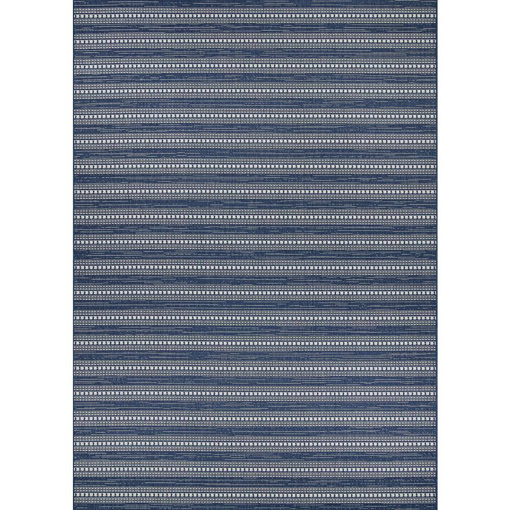 Marine Blue and Shell Striped Outdoor Rug 3'11" x 5'7"
