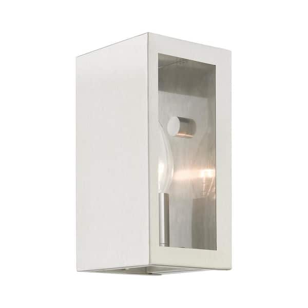 AVIANCE LIGHTING Chamberlain 8.5 in. 1-Light Brushed Nickel Outdoor Hardwired ADA Wall Lantern Sconce with No Bulbs Included
