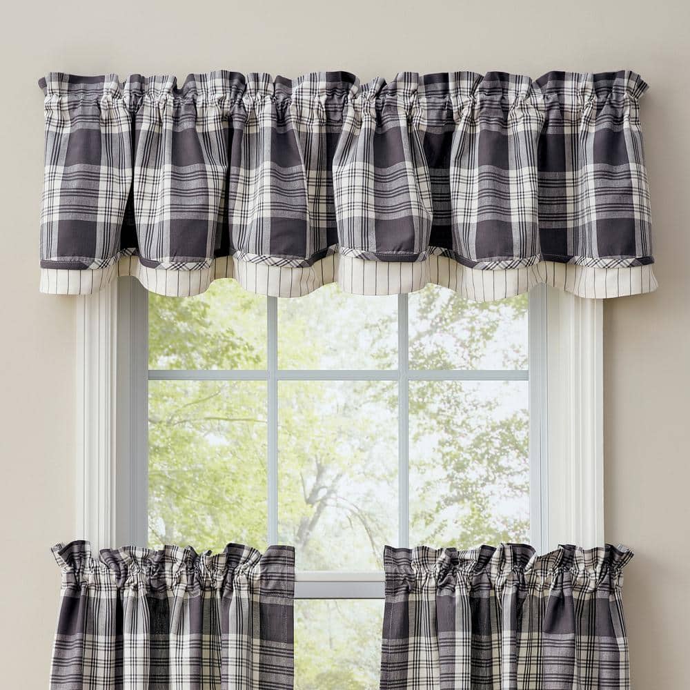 Slate and Cream Plaid Rod Pocket Valance 16''L