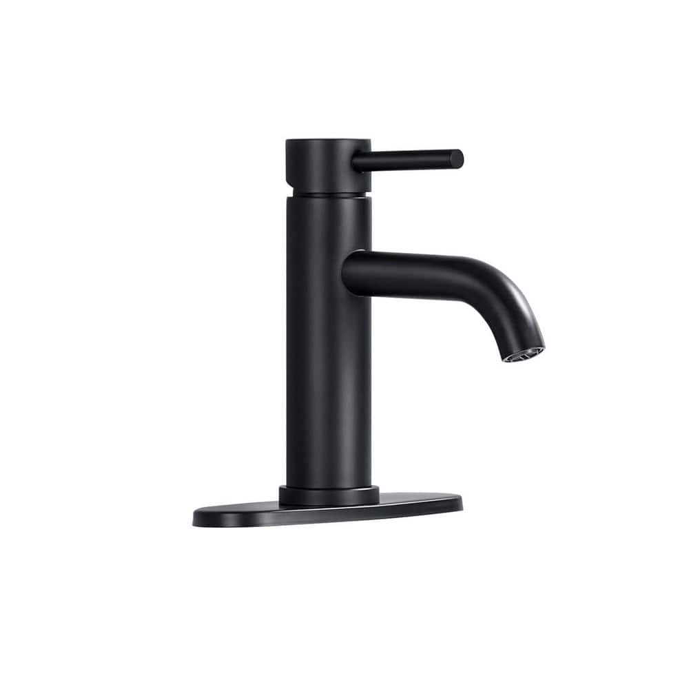 7 in. H Single Handle Single Hole Stainless Steel Bathroom Faucet with Deckplate and Pop Up Drain in Matte Black price history on PriceWatchPro