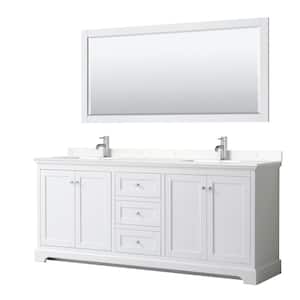 Avery 80 in. W x 22 in. D Double Vanity in White with Cultured Marble Vanity Top in Light-Vein Carrara w/ Basins& Mirror
