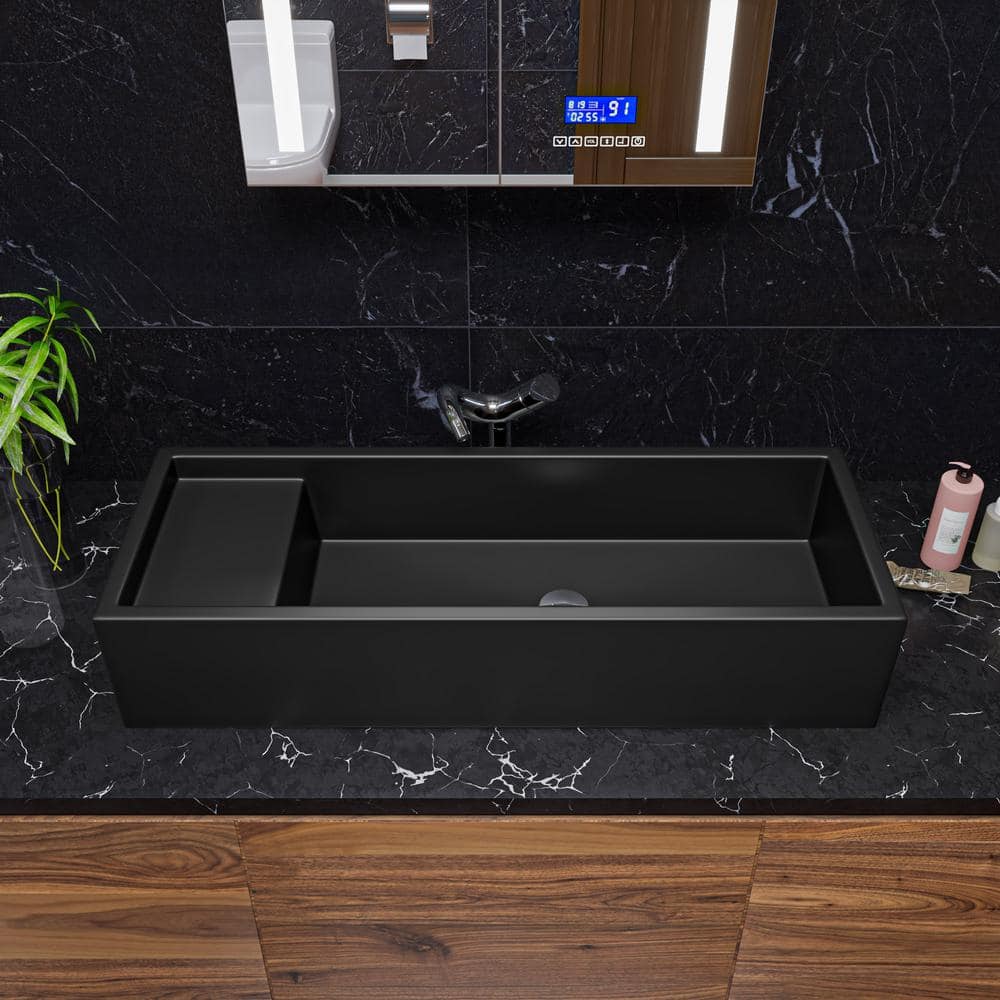 Matte Black Ceramic Rectangular Above-Counter Bathroom Sink