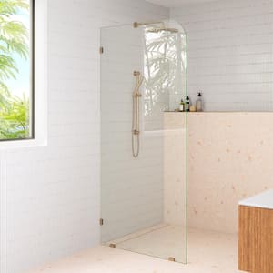 36 in. W x 78 in. H Fixed Single Panel Radius Frameless Shower Door in Brushed Bronze with Clear Glass
