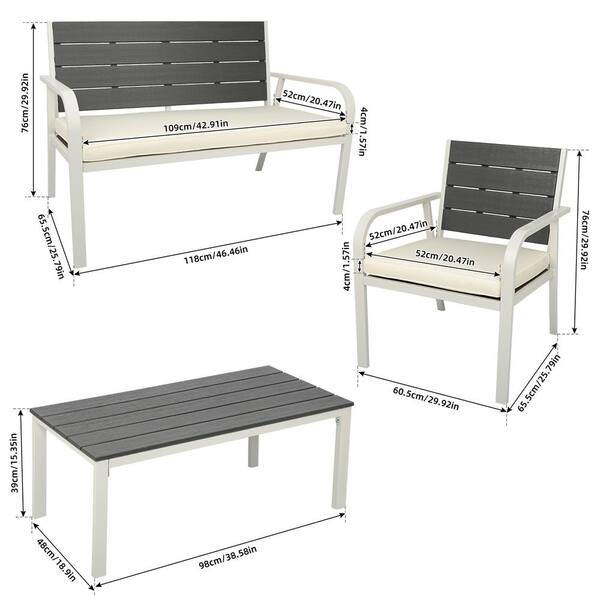 Siavonce 4-Pieces Wood Patio Garden Grain Design PE Steel